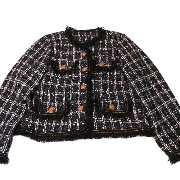 Woman's Jacket Plaid Tweed XXL black classic elegant - Picture 2 of 11